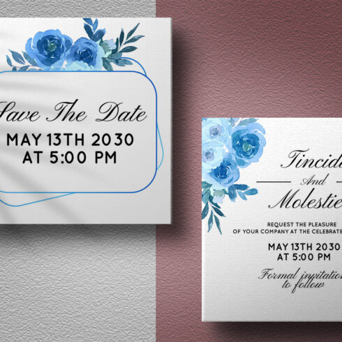 Blue Rose Floral Wedding Card Design - MasterBundles