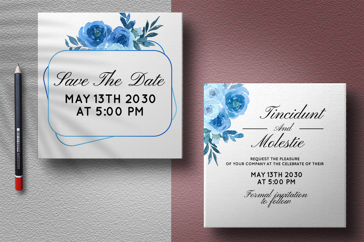 Wedding Invitation Floral Blue Rose Design preview image.