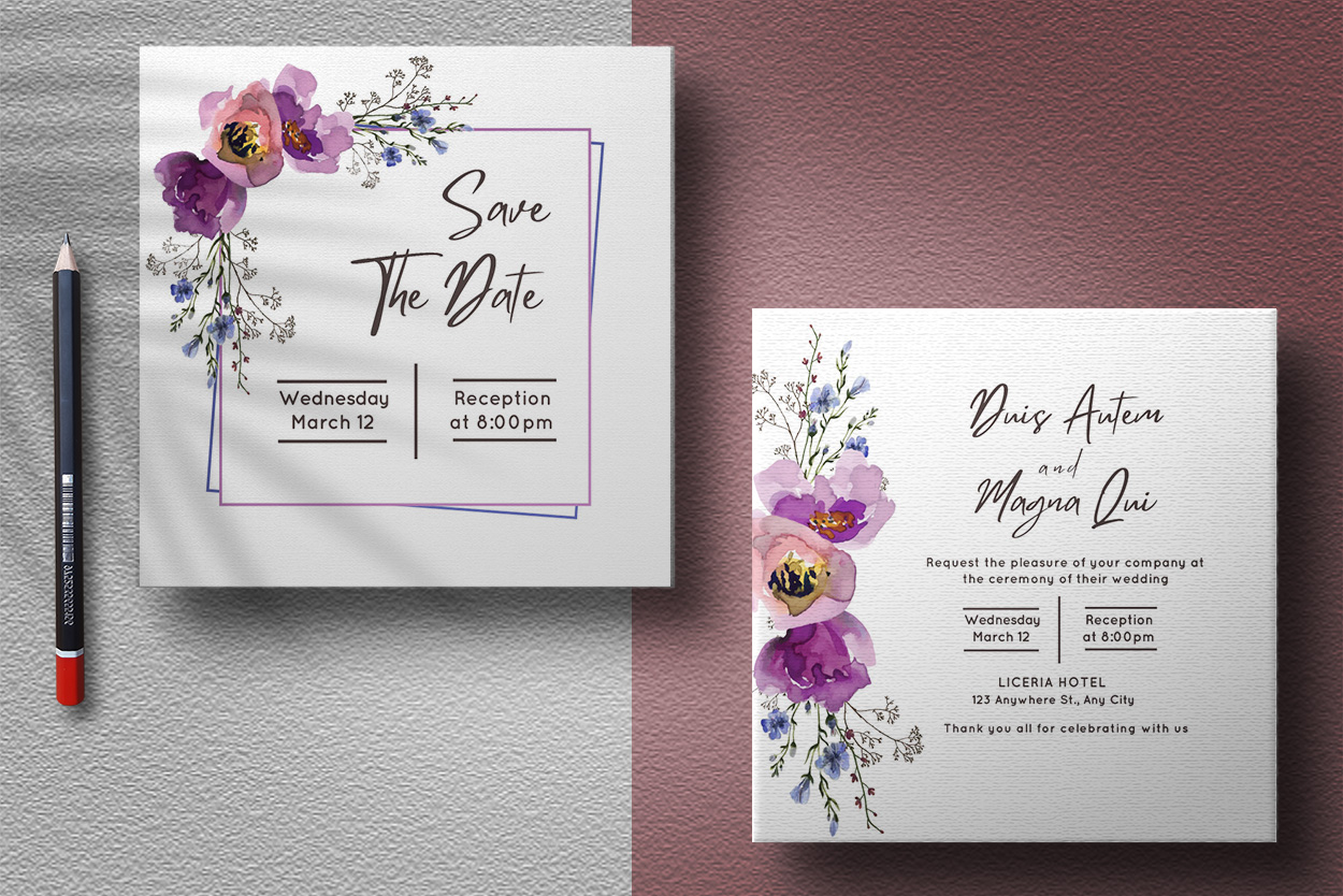 Wedding Card Template with Purple Floral presentation.