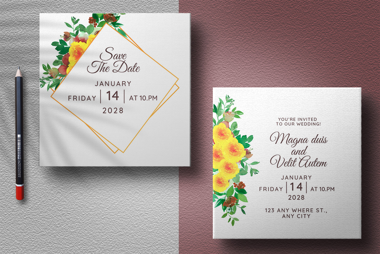 Wedding Card Frame with Yellow Floral presentation.