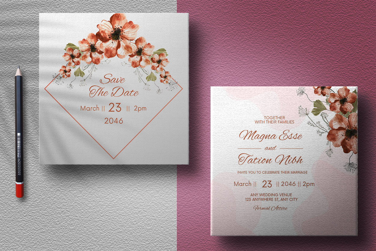 Wedding Flowers Brown Invitation Design preview image.
