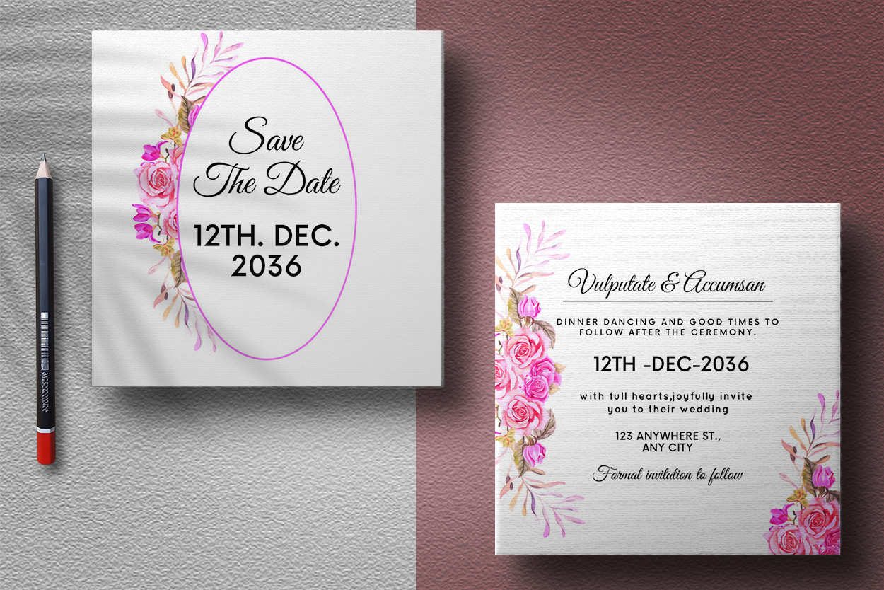 Luxury Pink Rose Florals Wedding Card presentation.