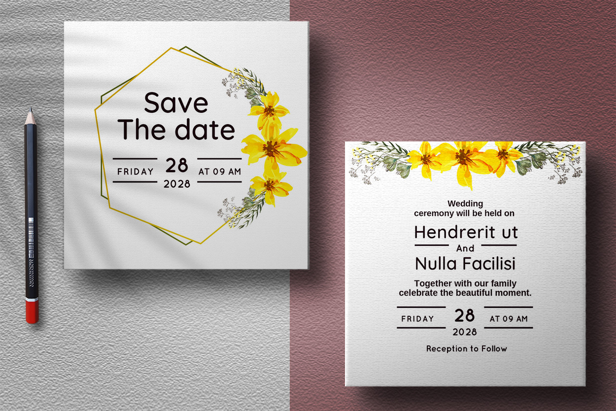 Yellow Wedding Invitation Card Vector presentation.