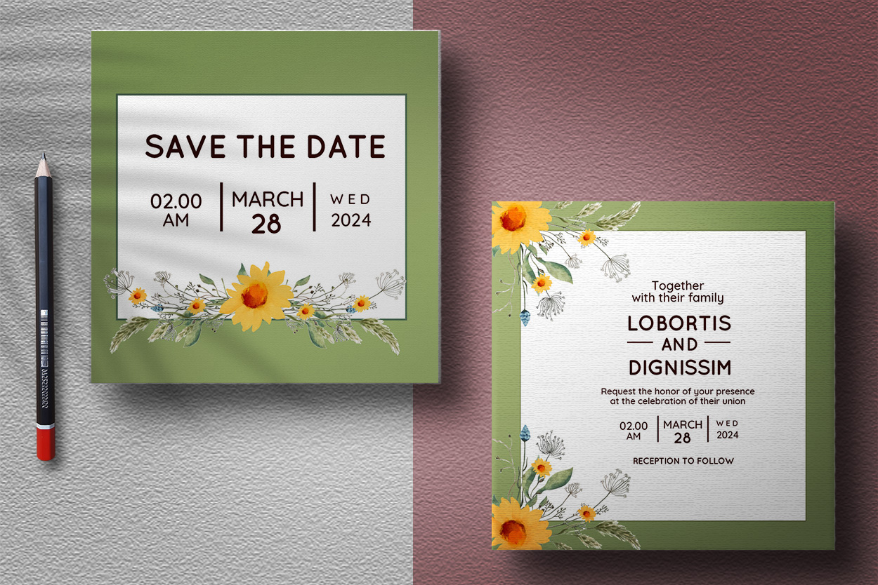 Floral Wedding Card with Green Background presentation.