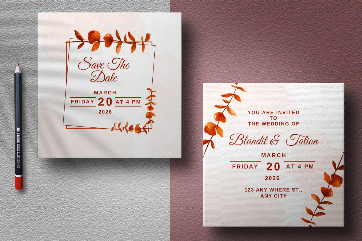 Image of gorgeous wedding invitation with leaves.