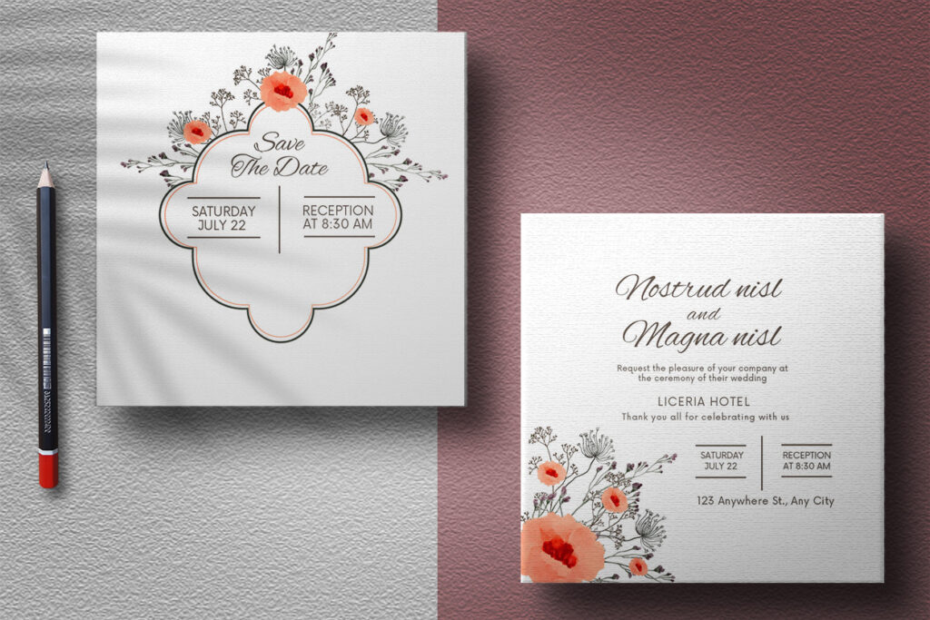 Pink Floral Wedding Card Vector Design - MasterBundles