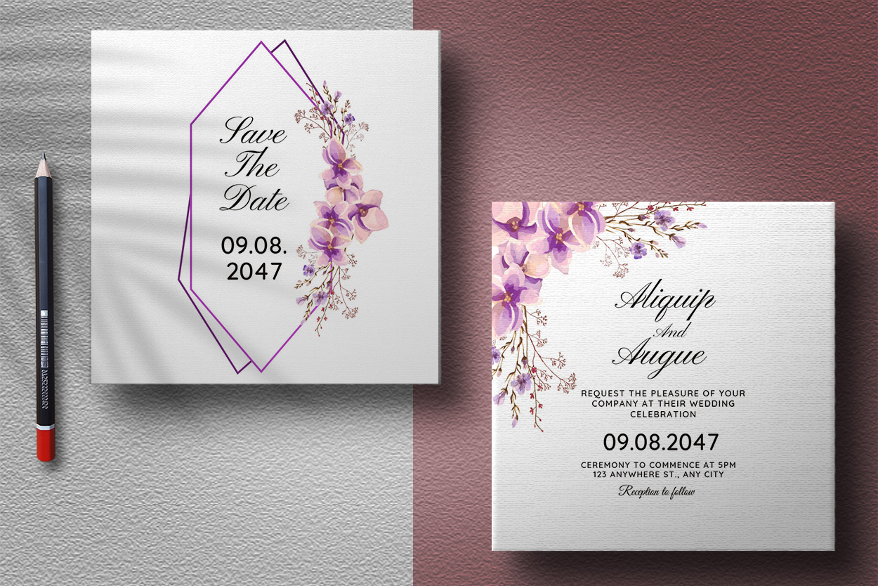 Wonderful Wedding Card with Watercolor Florals Design preview image.