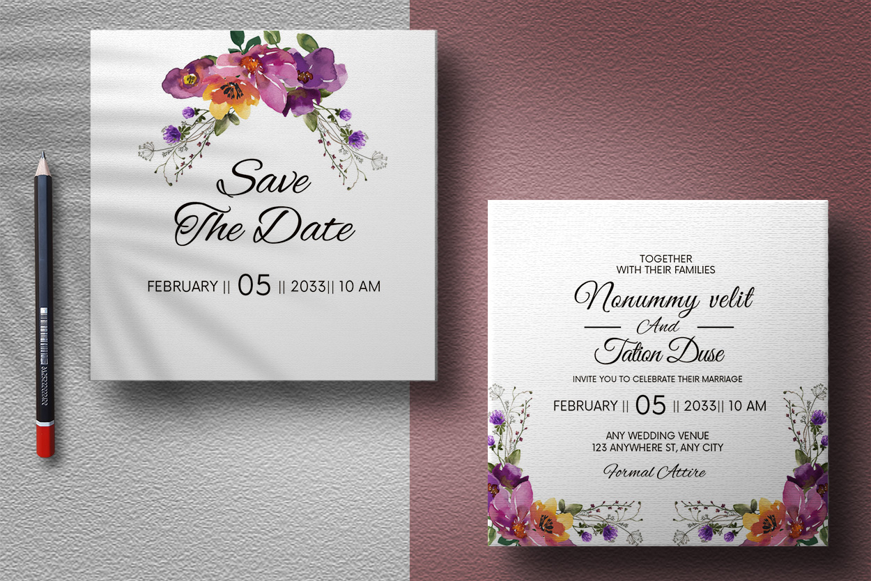 Two options of wedding invitations.