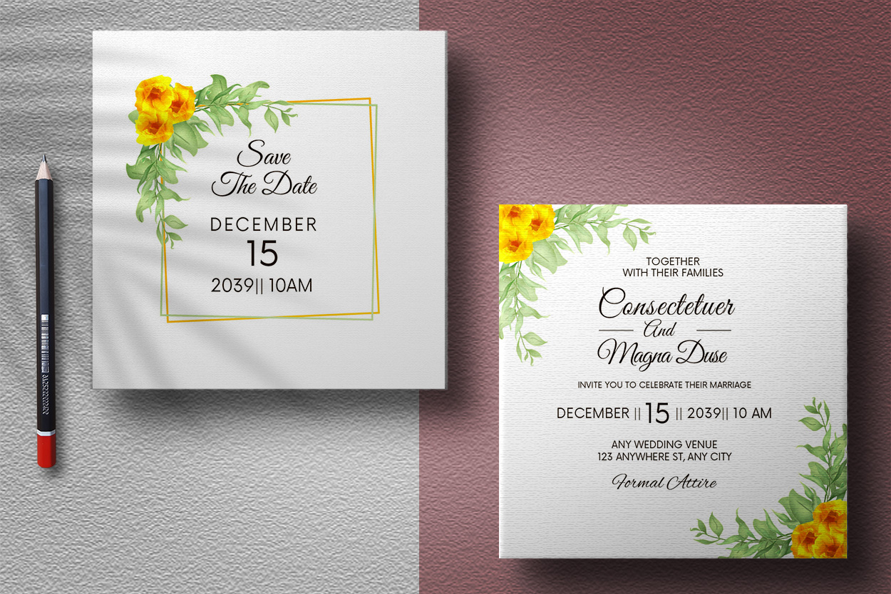 Beautiful Yellow Wedding Card Design presentation.