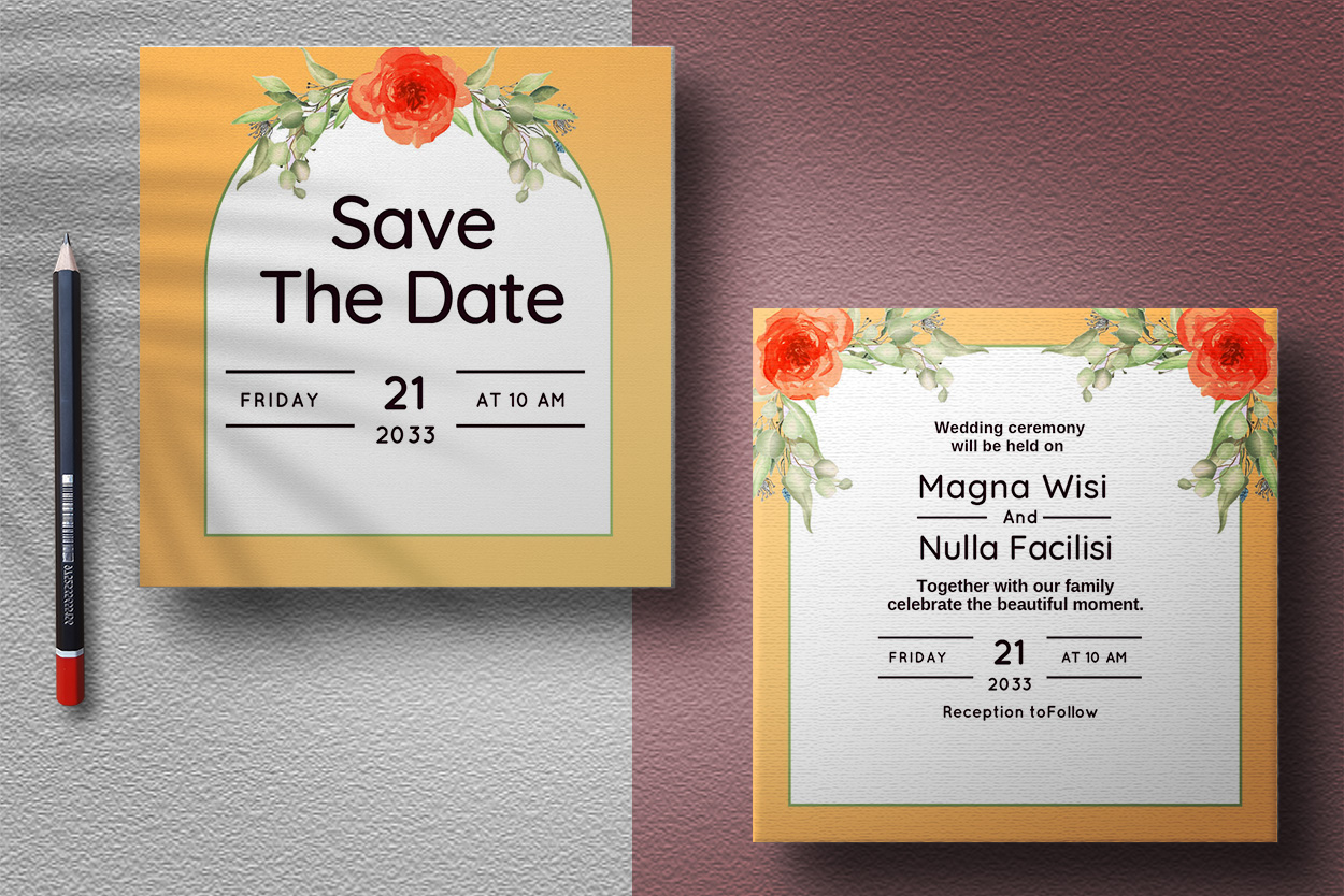 Red Floral Wedding Ceremony Card Design presentation.