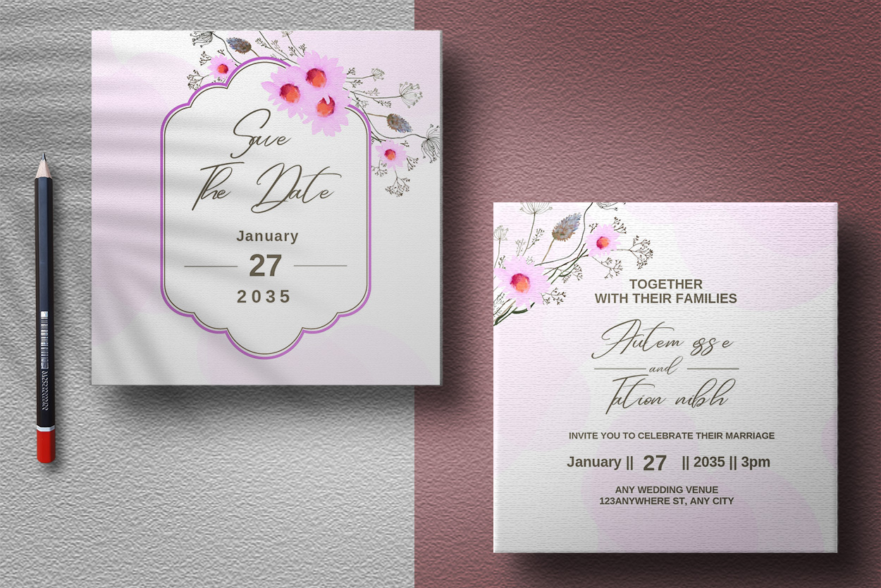 Image of amazing wedding invitation with watercolor flowers.