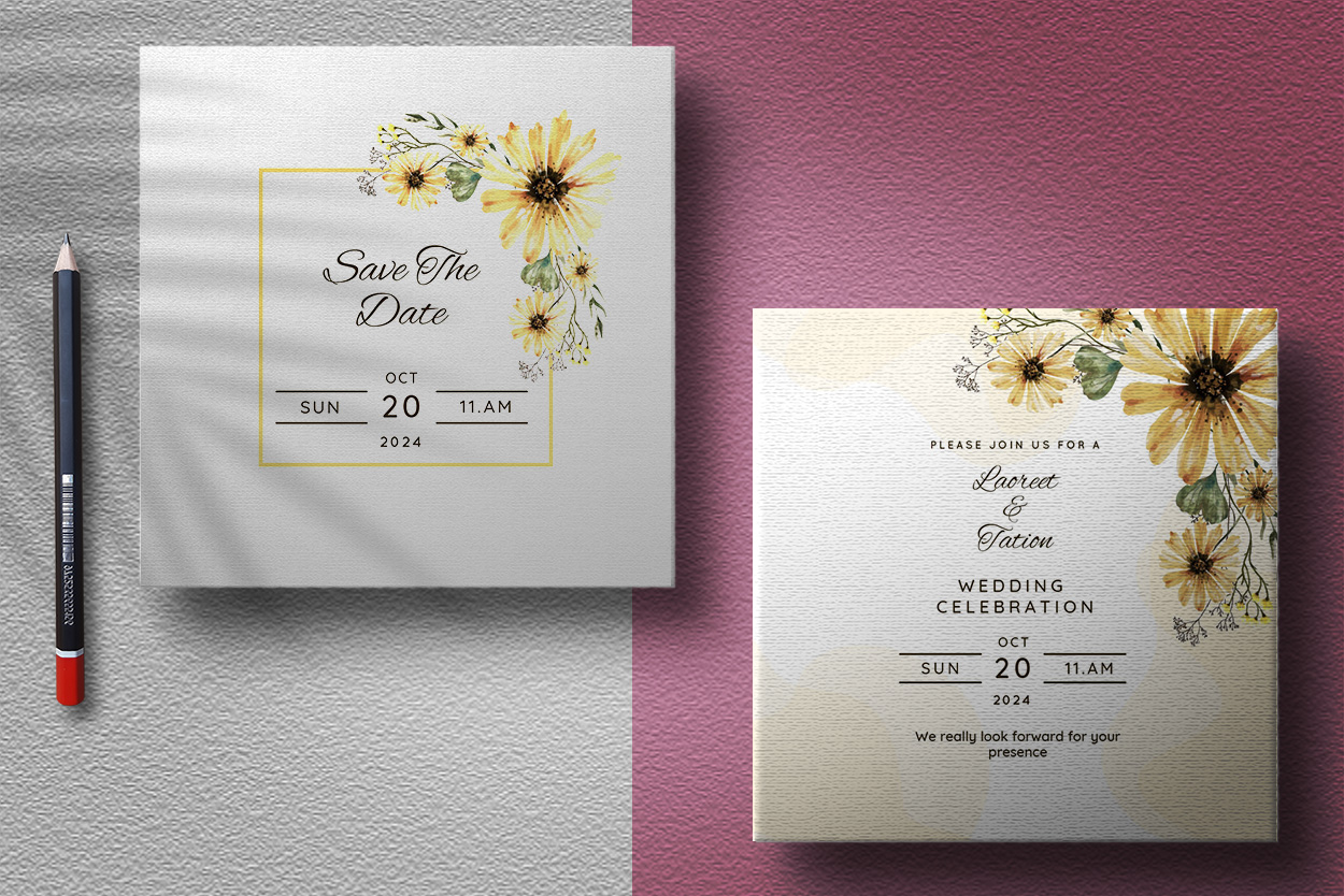 Yellow Wedding Flower Card Design preview image.