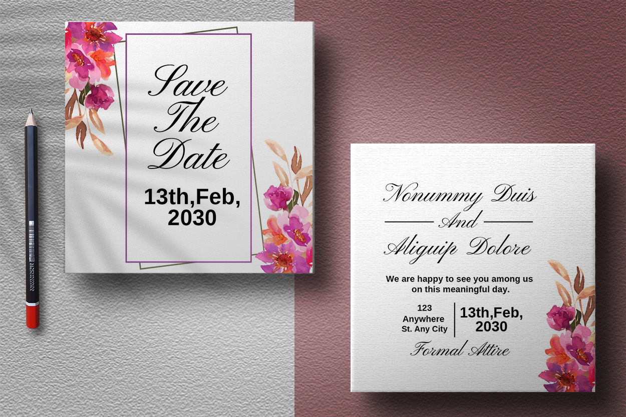 Image of enchanting wedding invitation card with watercolor design