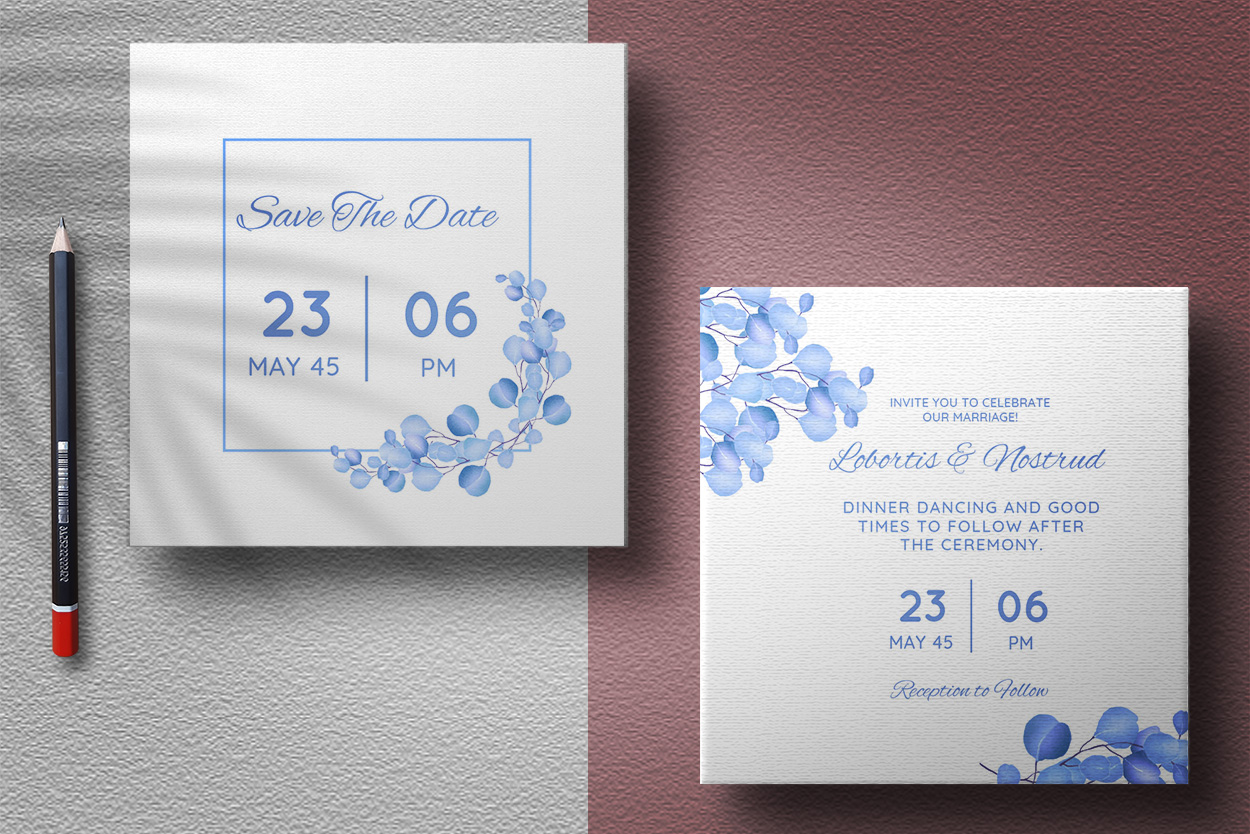 Blue Wedding Invitation Card Vector presentation.