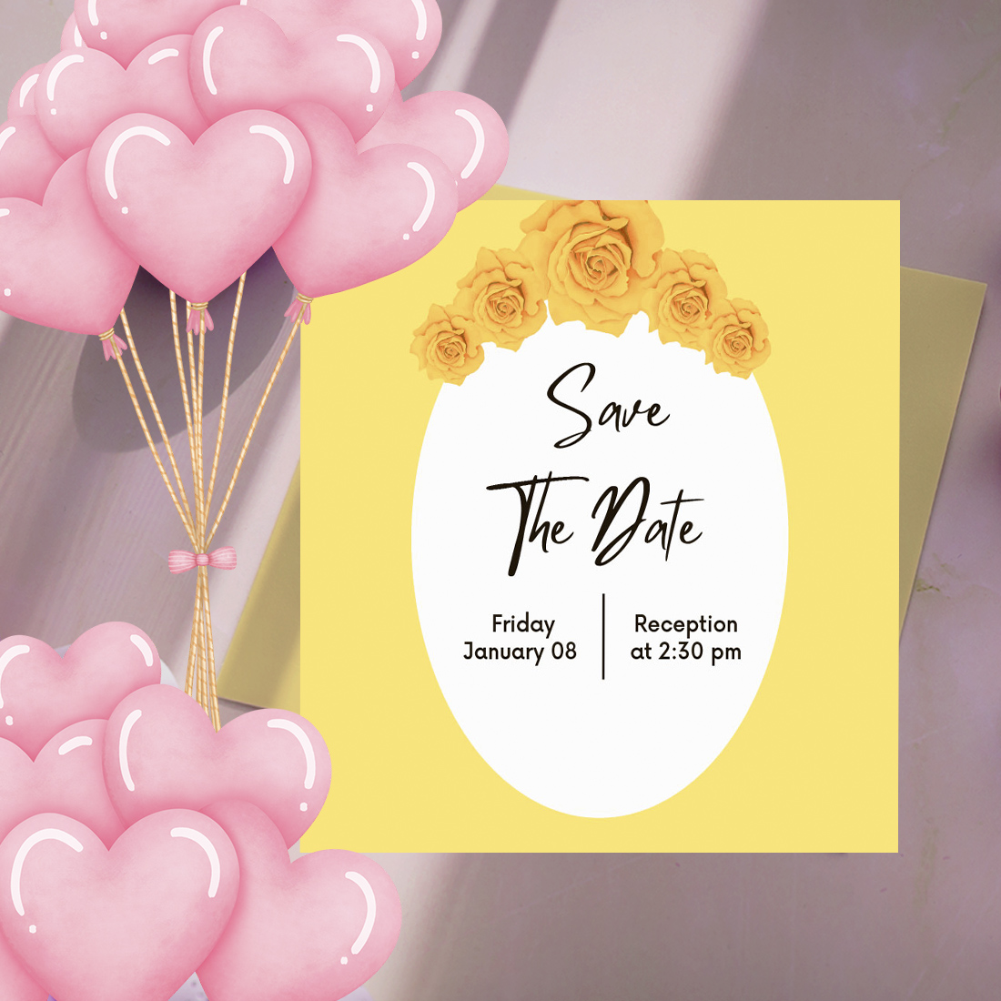 Wedding Card with Yellow Rose Template cover image.