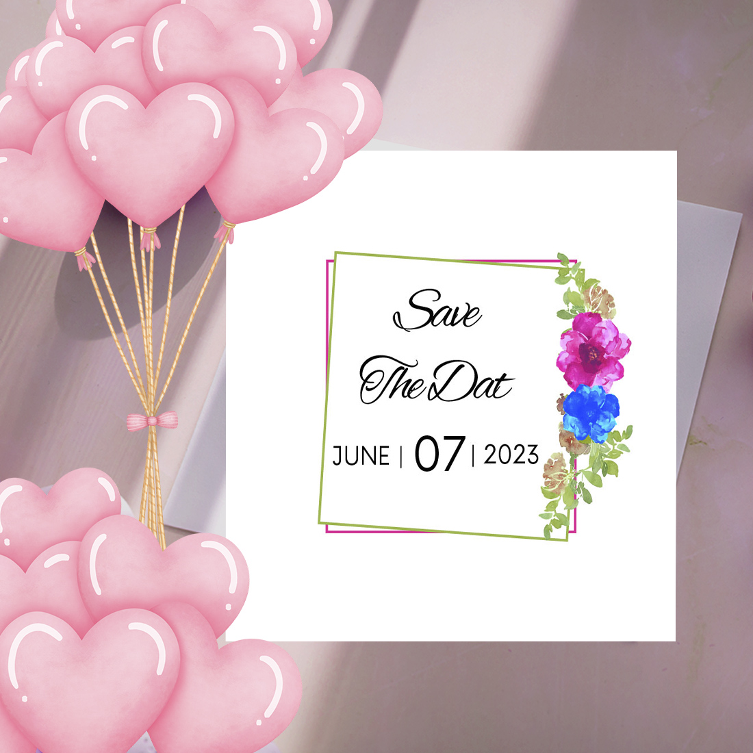 Wedding Card with Blue and Pink Floral main cover.