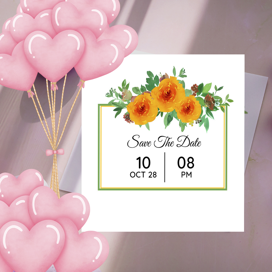 Square Wedding Invitation Card Watercolour Floral Background cover image.