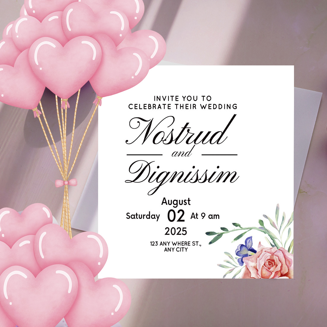 Picture of an enchanting wedding invitation card with floral design