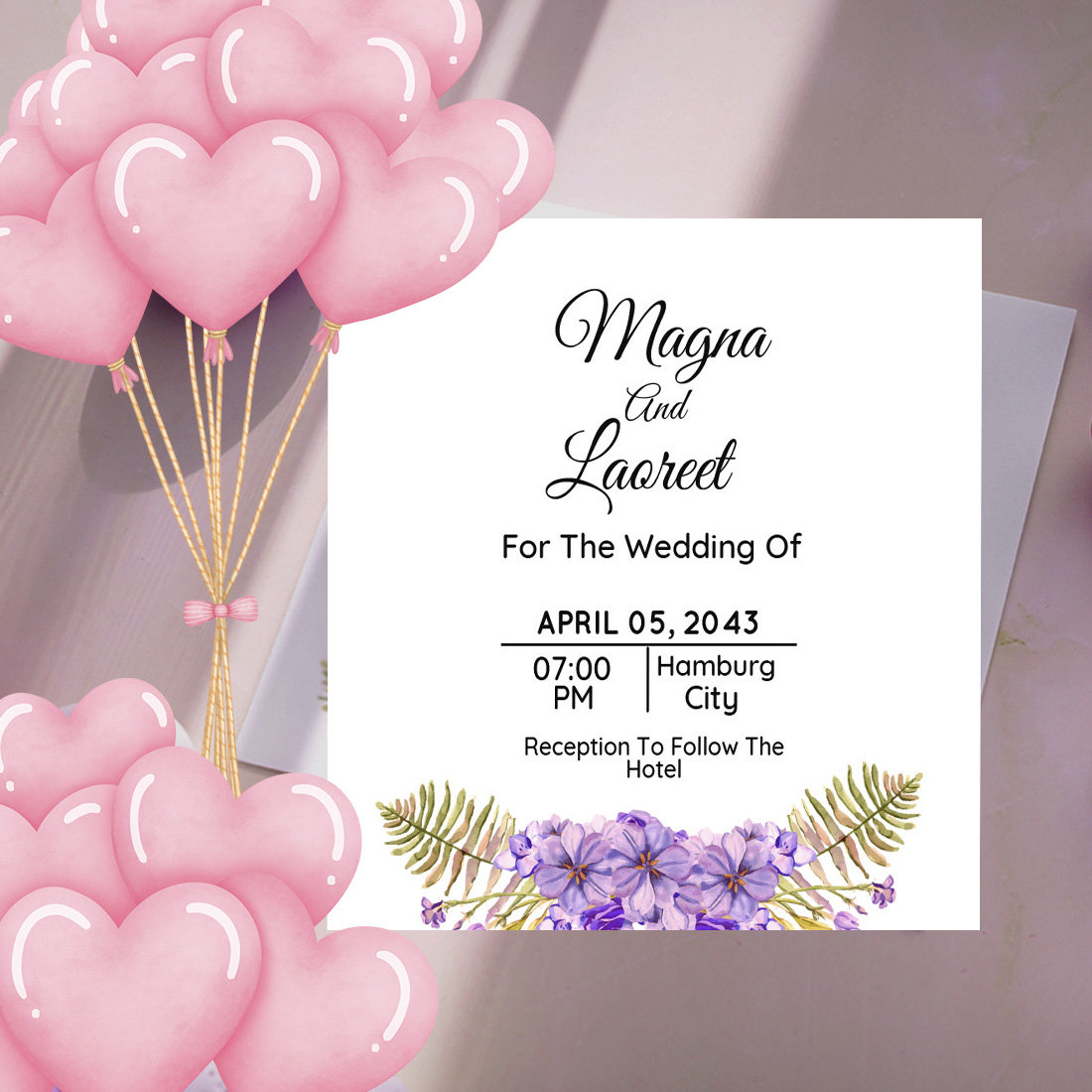 Image of wedding invitation card with exquisite design