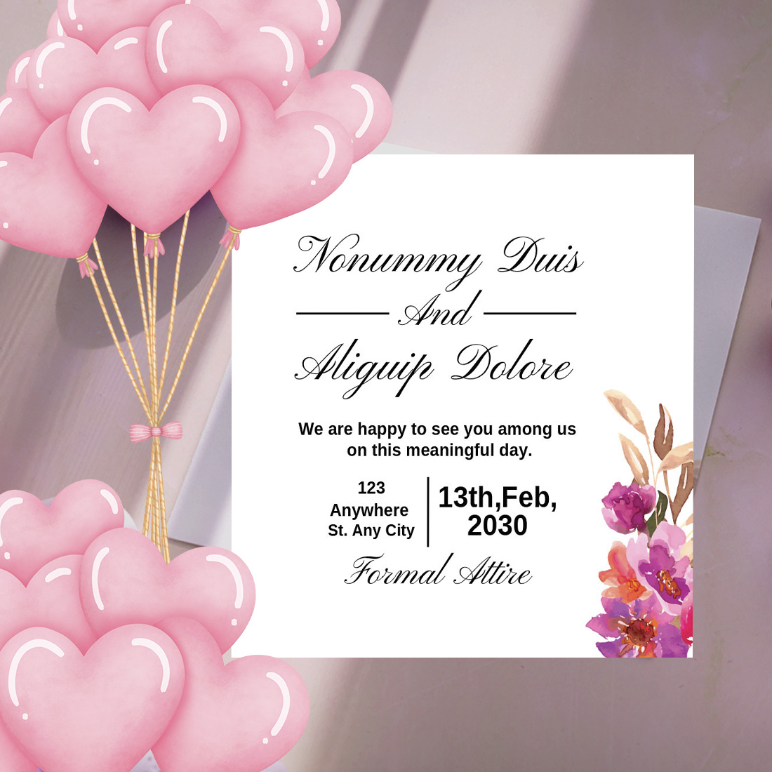 Image of gorgeous wedding invitation card with watercolor design