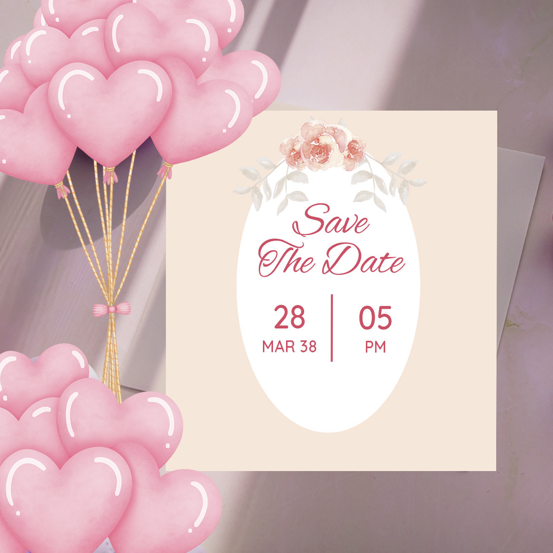 Image of gorgeous wedding invitation with pink flowers.