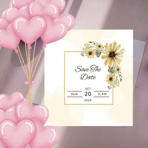 Square Wedding Invitation Card Watercolour Floral Background cover image