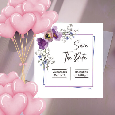 Wedding Card Template with Purple Floral main image.