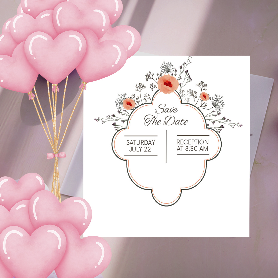 Pink Floral Wedding Card Vector Design main image.