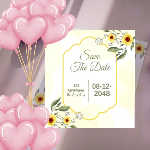 Image of exquisite wedding invitation with yellow flowers.