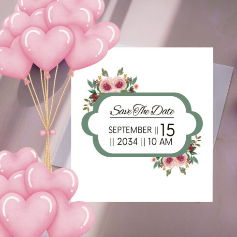 Green Frame Rose Floral Wedding Card cover image.