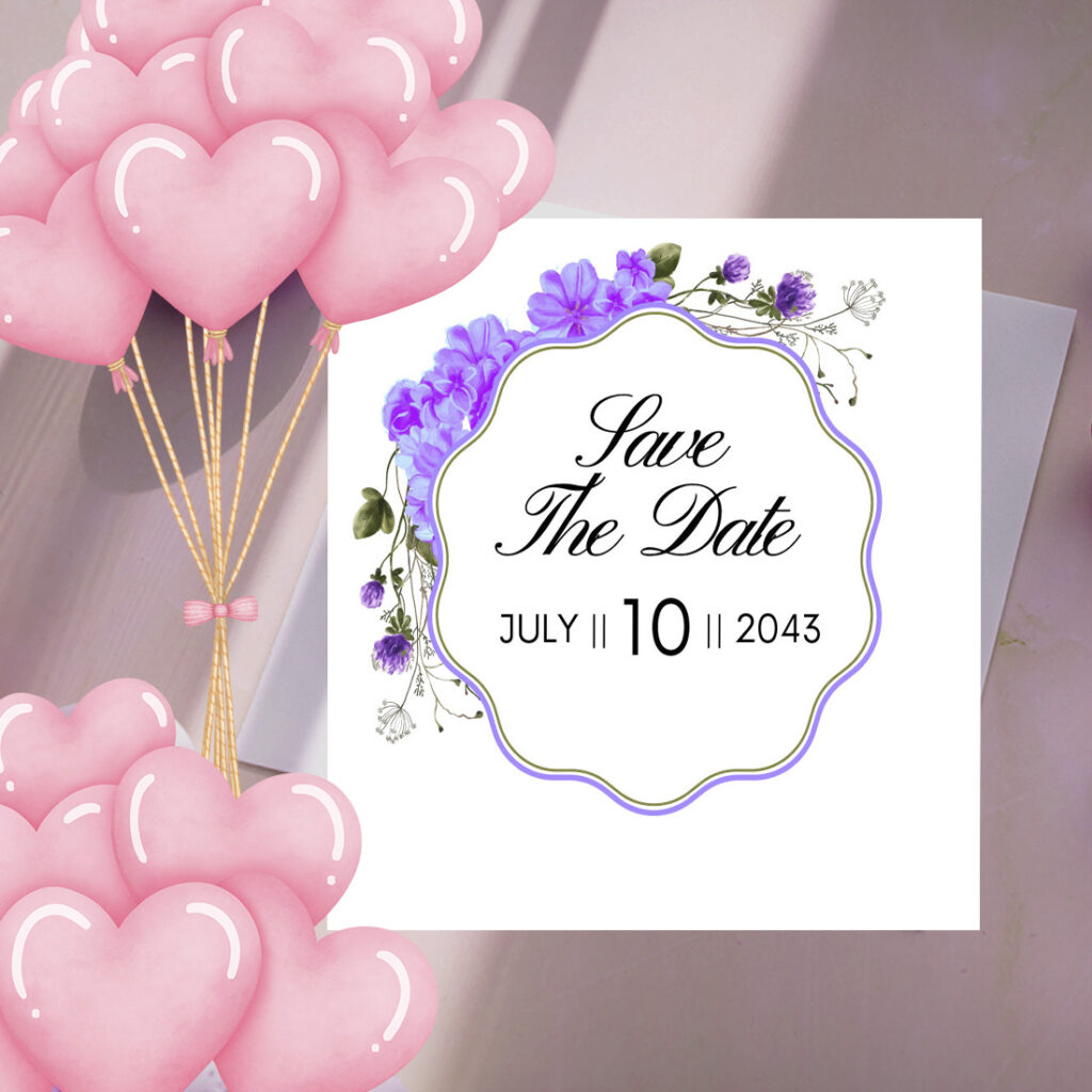 Wedding Card with Watercolor Blue Floral - MasterBundles