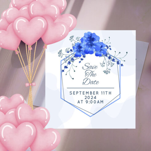 Blue Floral Happy Wedding Invitation Template image cover.