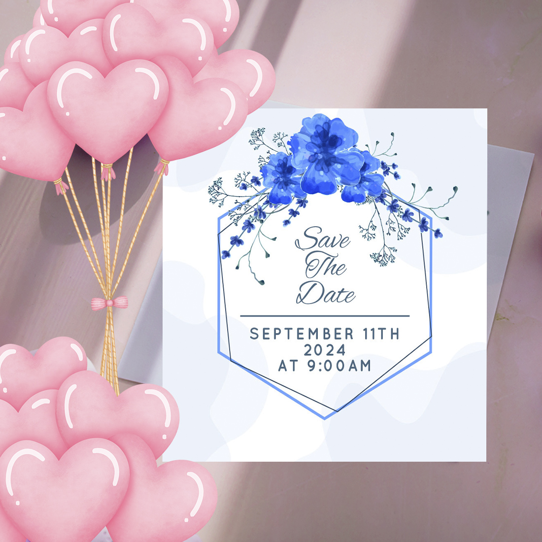 Blue Floral Happy Wedding Invitation Template image cover.