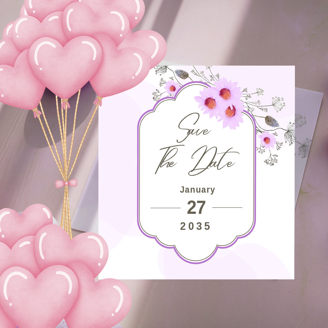 Image of enchanting wedding invitation with watercolor flowers.