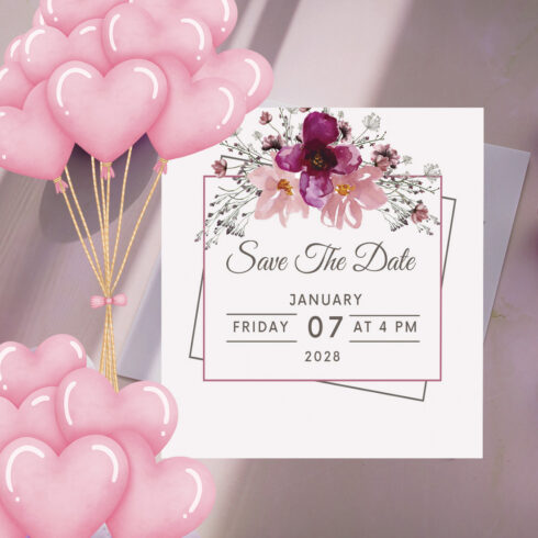 Square Wedding Invitation Card Watercolour Floral Background cover image.