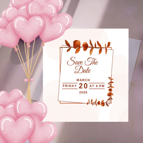 Image of an elegant wedding invitation with leaves.