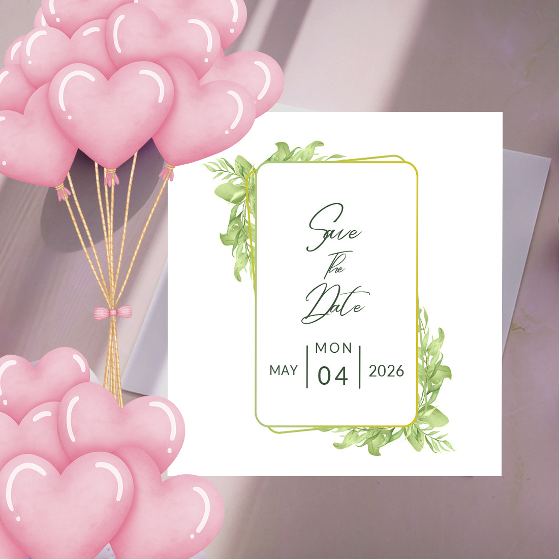 Beautiful Wedding Card with Leaf Design preview.