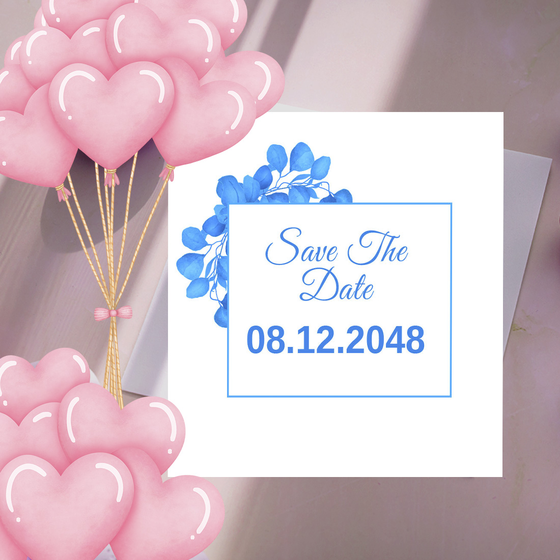 Preview image for Awesome Wedding Card Design with Blue Leaf.