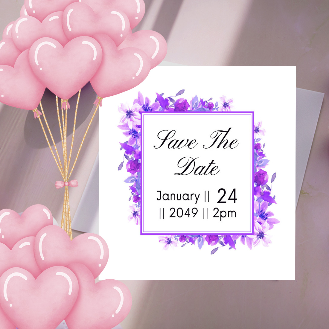 Wedding Card Violet Floral Background Template cover image.