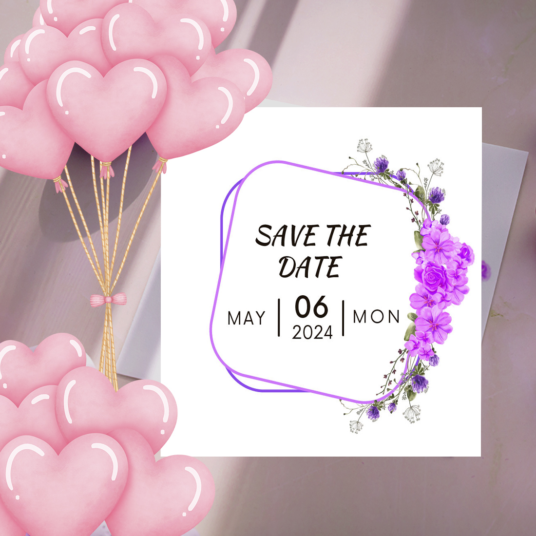 Wedding Card Template with Pink Flowers Design cover image.