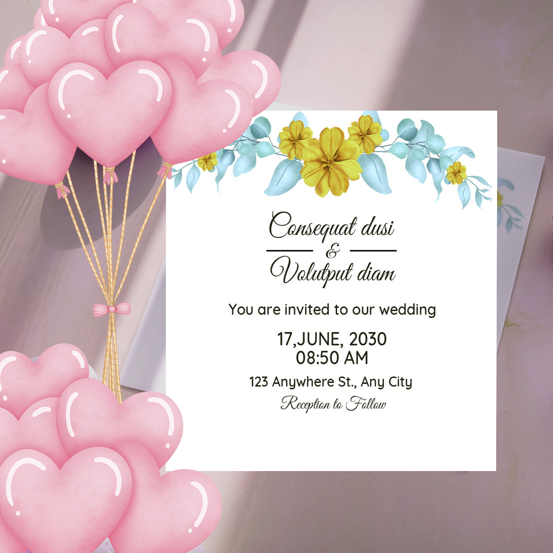 Green Floral Wedding Invitation Card preview.