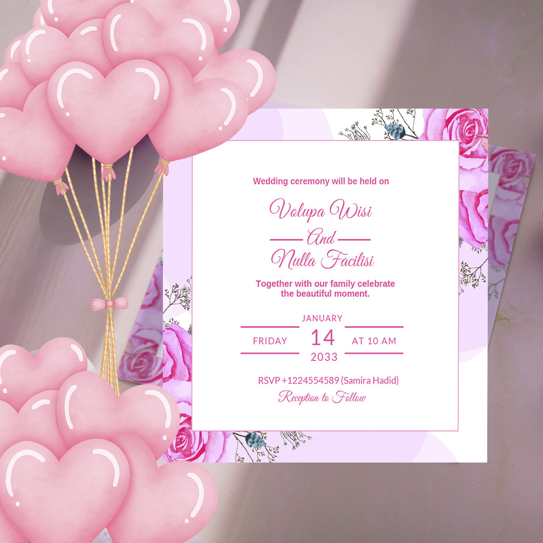 Wedding Ceremony Card with Pink Rose Florals image cover.