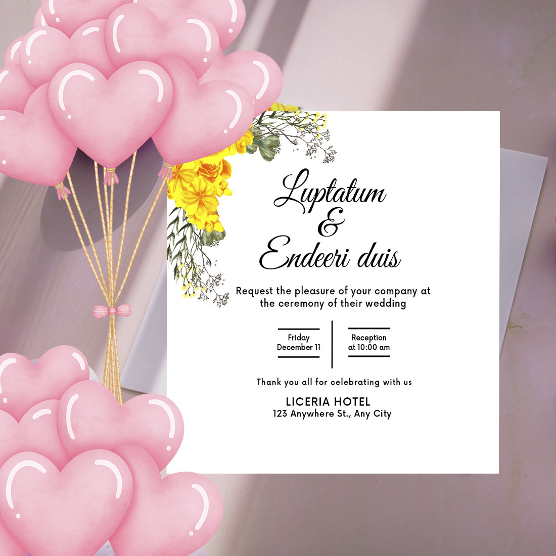 Wedding Card Yellow Rose Floral Design cover image.