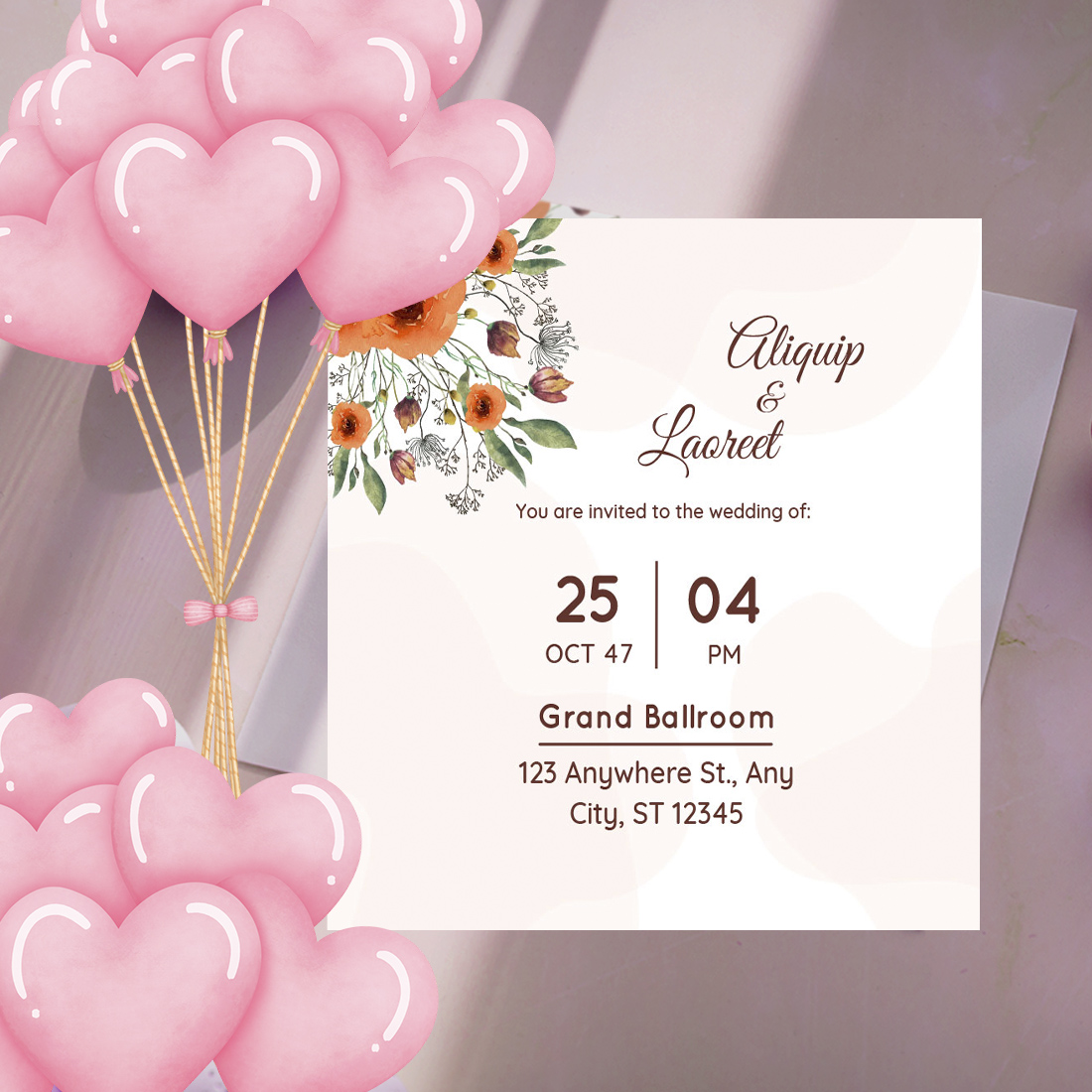 Yellow Rustic Floral Wedding Invitations preview image.