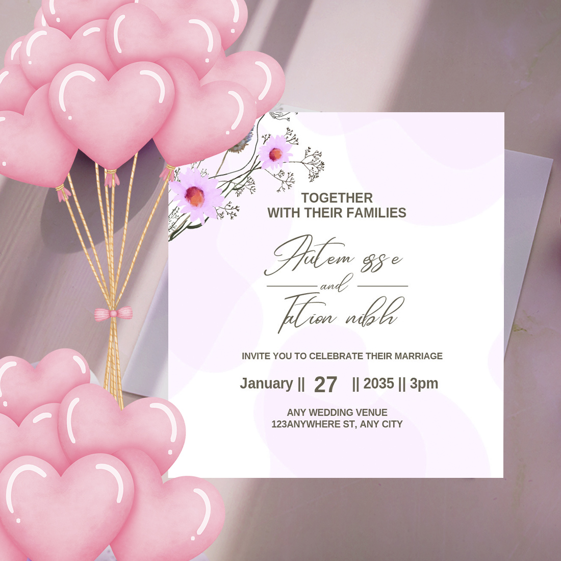 Image of irresistible wedding invitation with watercolor flowers.