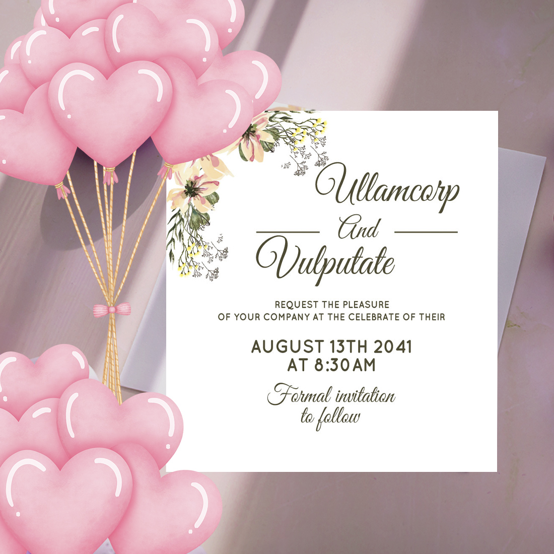 Wedding Card Frame with Pink Watercolor Flowers preview.