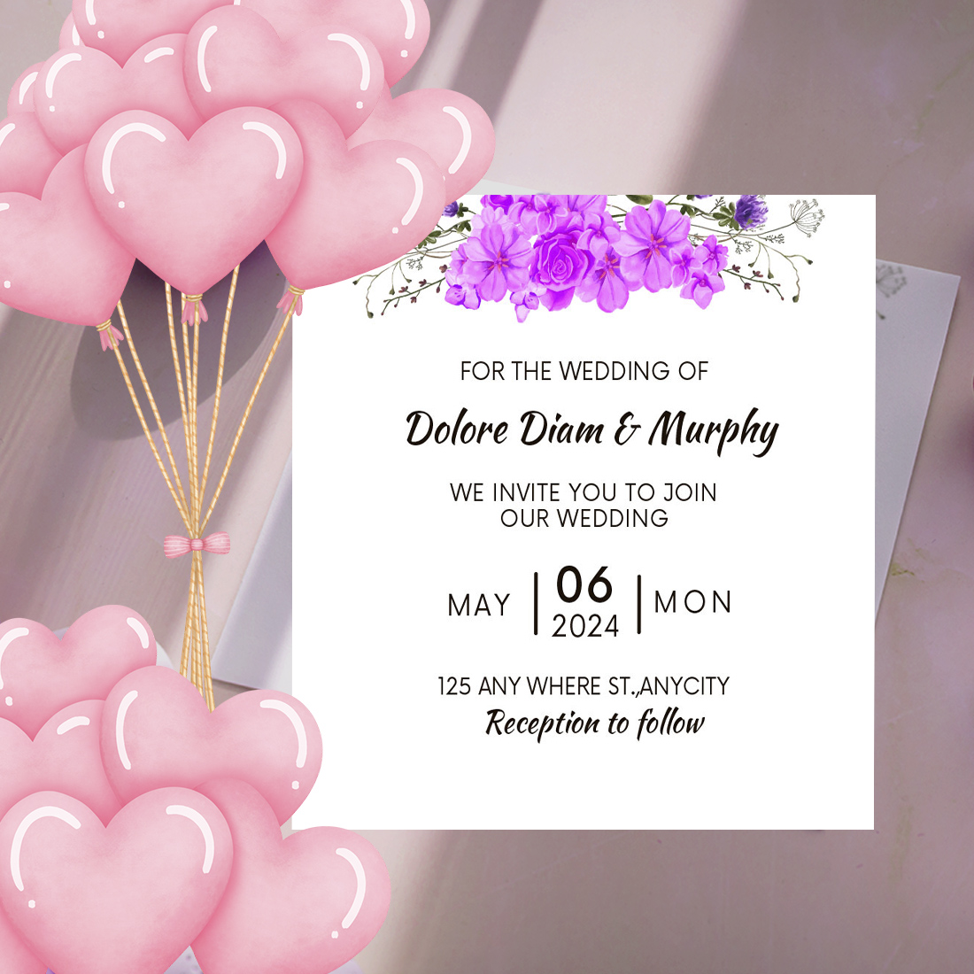 Wedding Card Template with Pink Flowers Design main cover.