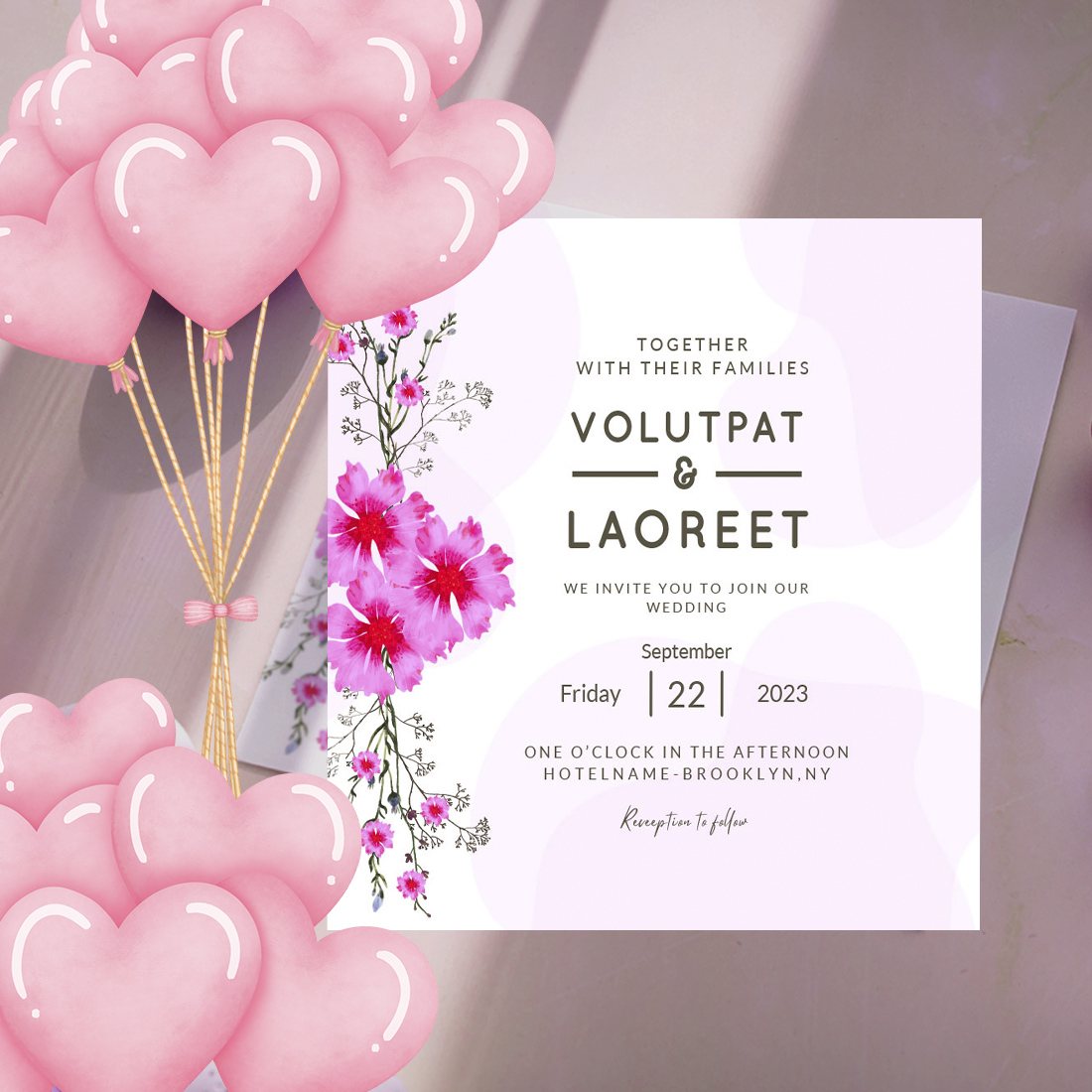 Simple Wedding Card Vector Design with Floral preview.