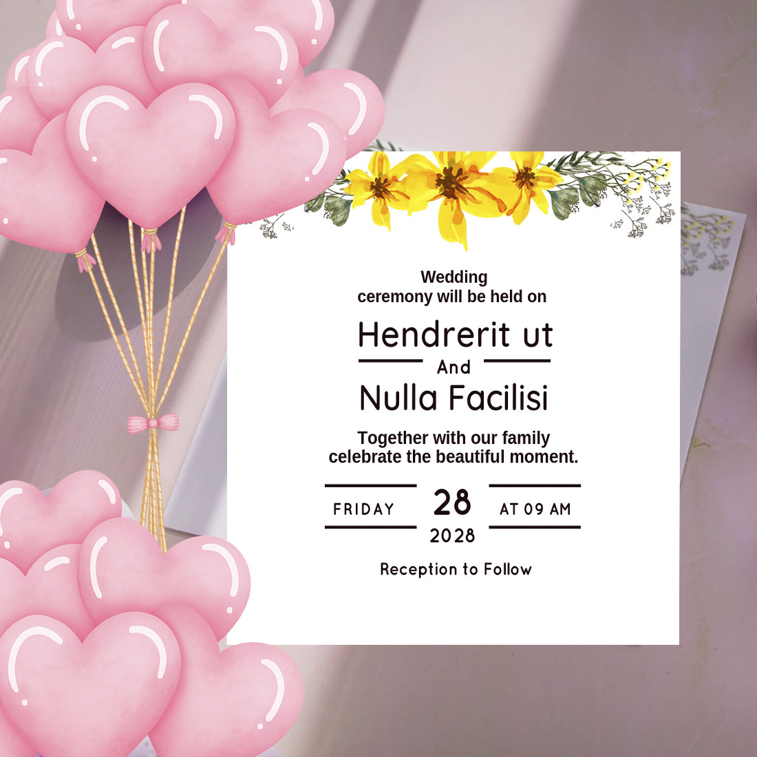 Yellow Wedding Invitation Card Vector preview image.