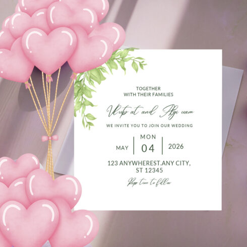 Beautiful Wedding Card with Leaf Design image cover.